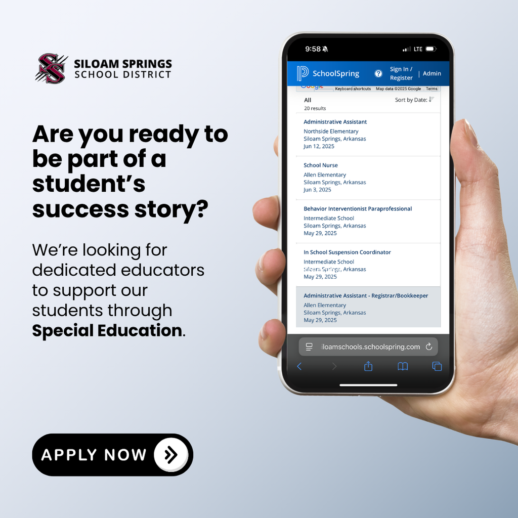 hiring special education teachers at https://siloamschools.schoolspring.com/