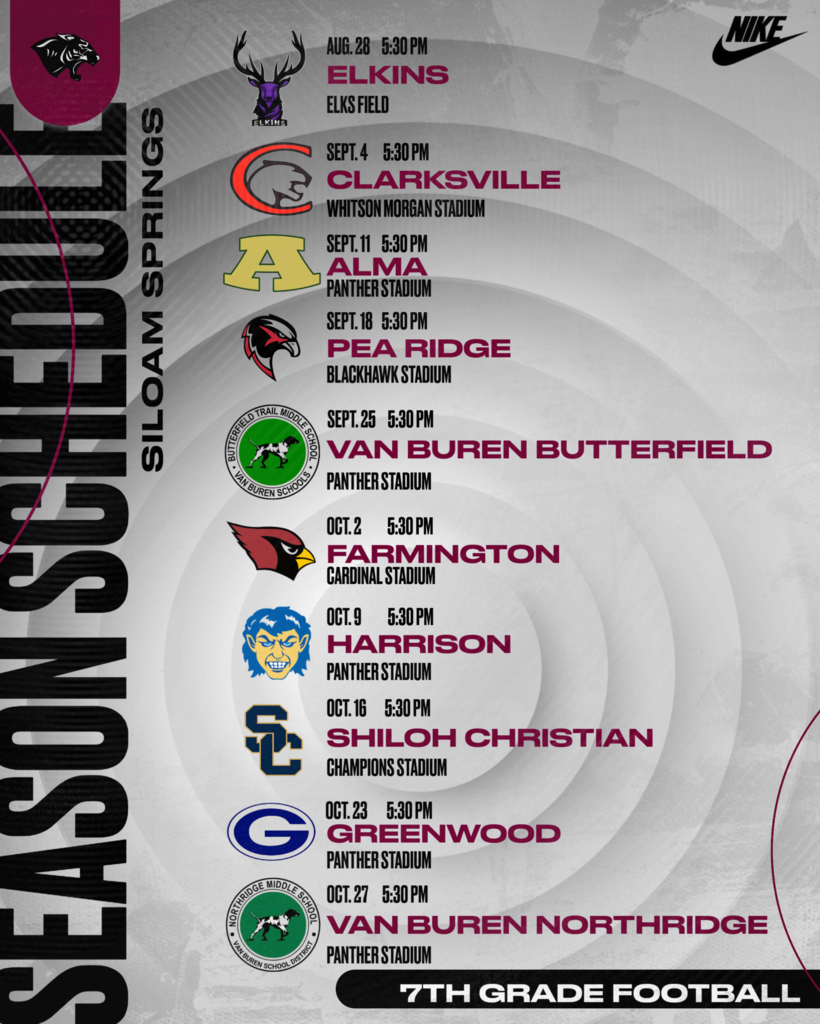 7th grade football schedule
