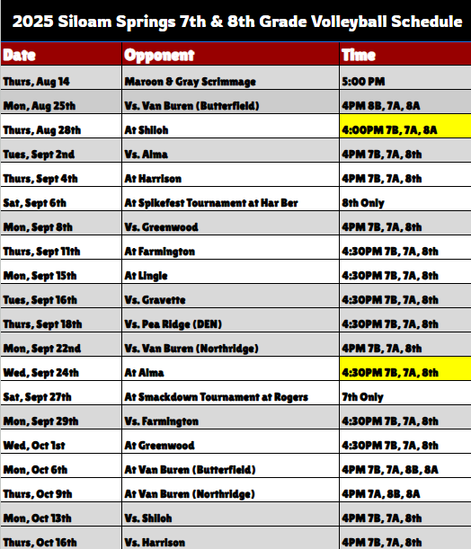 volleyball schedule