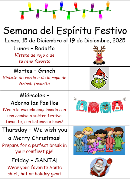 holiday spirit week flyer spanish