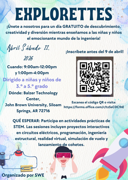 join JBU for a free day of discovery and STEM activities. 9am-12pm saturday april 11th at JBU. click here to sign up: https://forms.office.com/r/tzSsC0C1hE