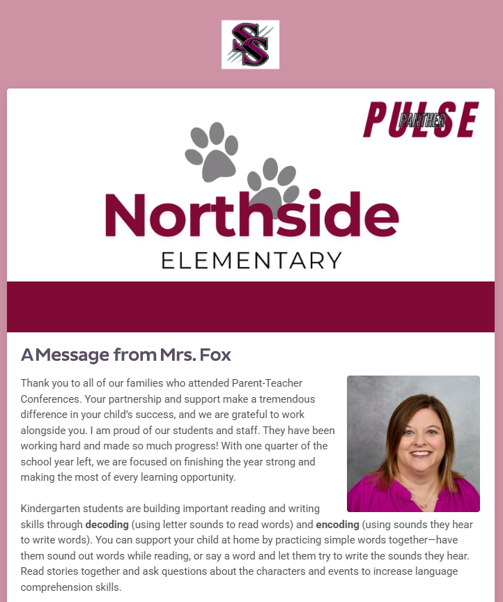 Northside elementary principal newsletter that you can find our website