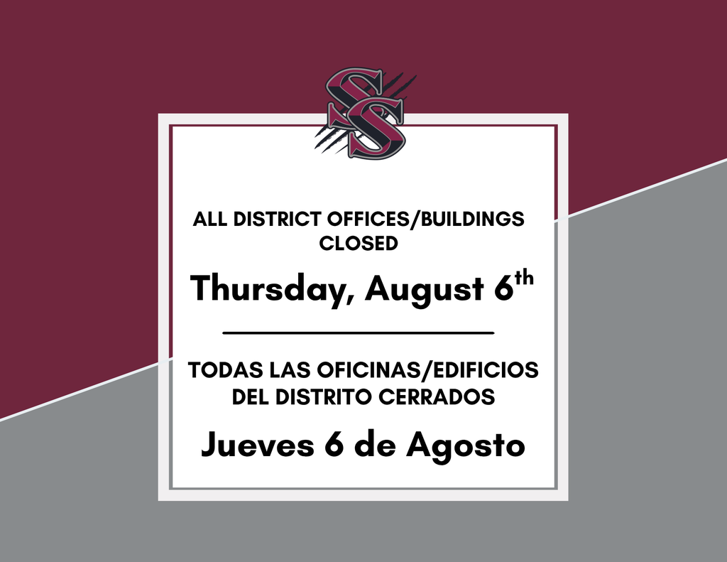 All district offices/buildings will be closed on Thursday, August 6th due to an internal-district wide event. Offices will reopen Friday, August 7th