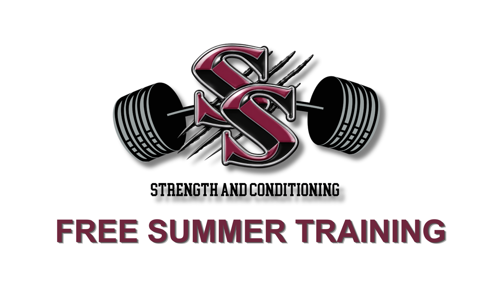 A logo displays two barbells crossed with "SS" in red, white, and black. Text reads "STRENGTH AND CONDITIONING" and "FREE SUMMER TRAINING".