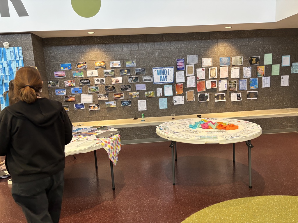 Students poetry art being displayed.