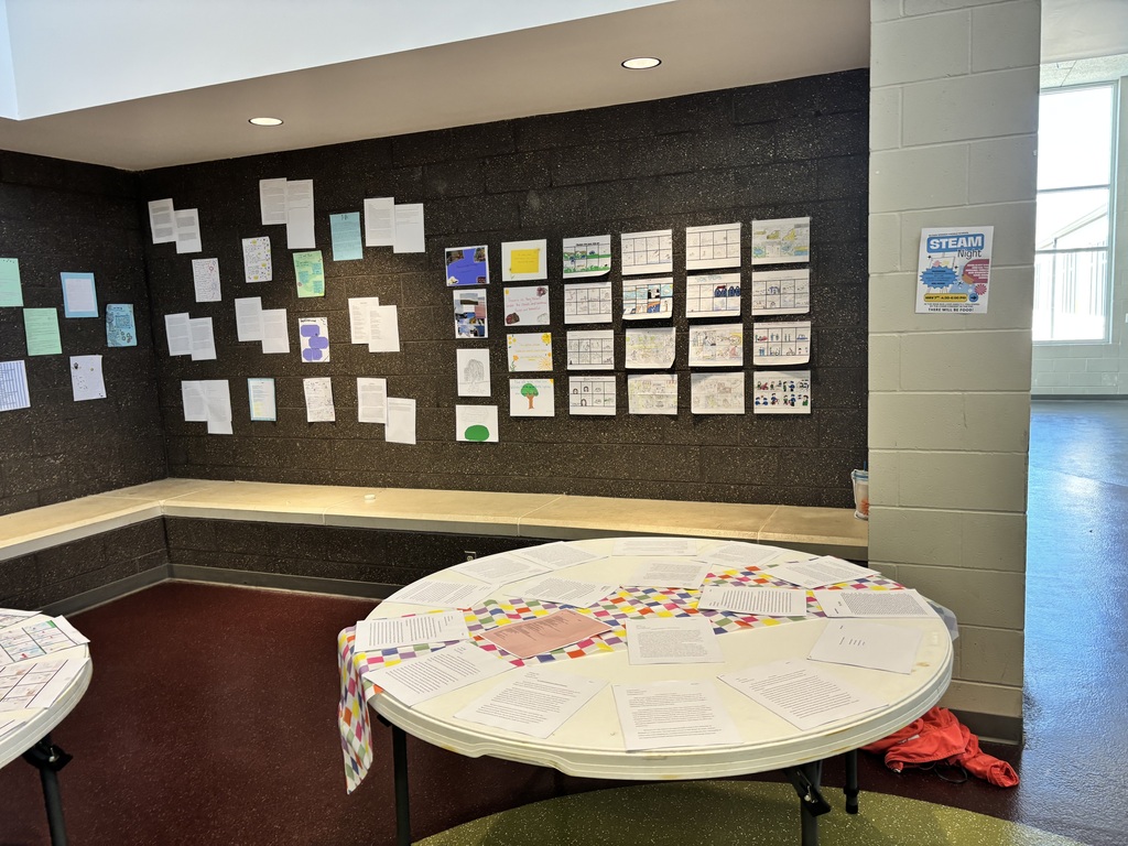 Students poetry art being displayed.