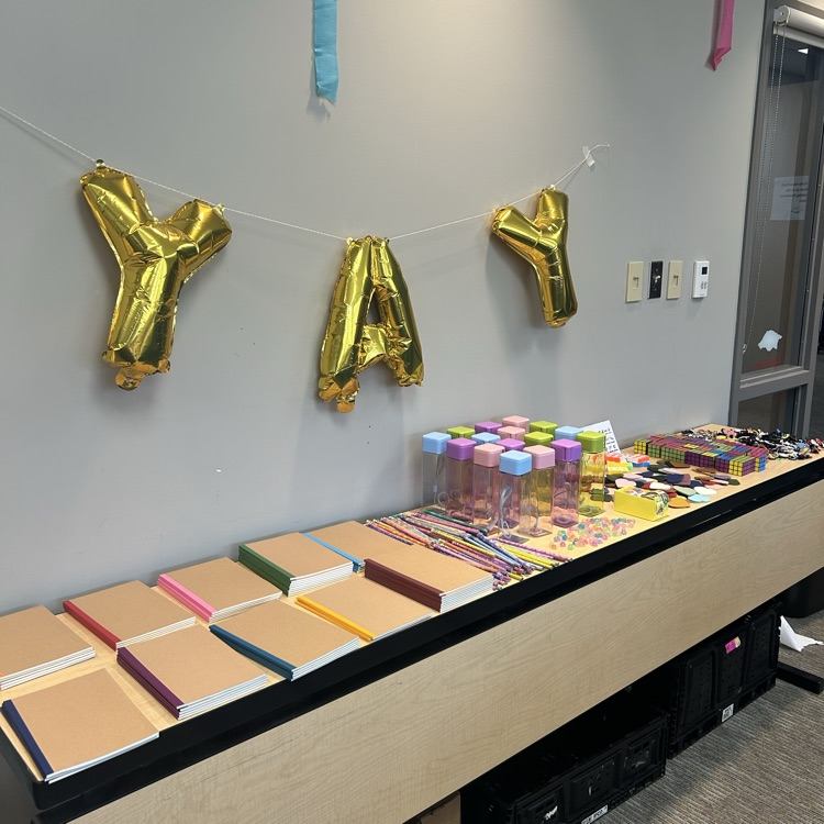 The prizes the students received during the Paws on Pages reading competition.