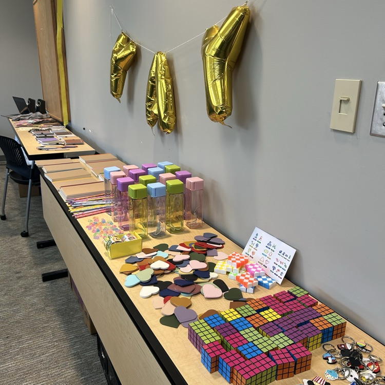 The prizes the students received during the Paws on Pages reading competition.