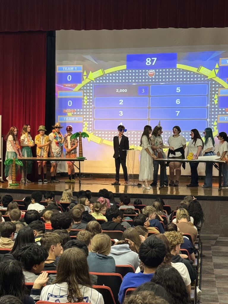 Two groups of students participating in family feud.