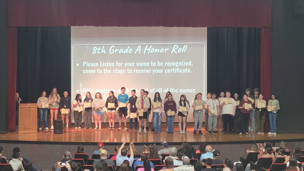 The 8th grade group of students who were on the all A honor roll.