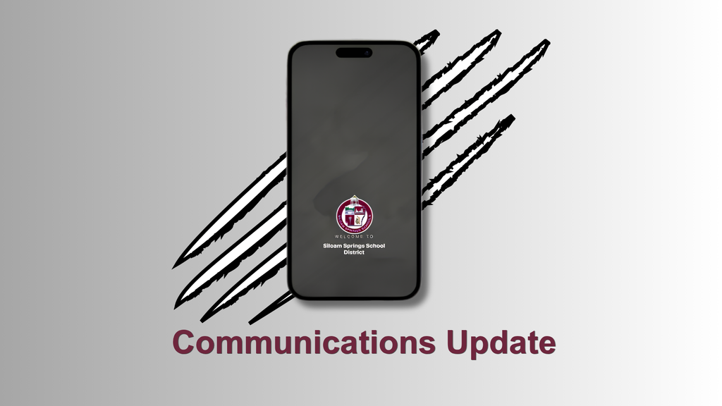 A smartphone displays a logo and text. Black claws emerge from the sides, with the words "Communications Update" below.