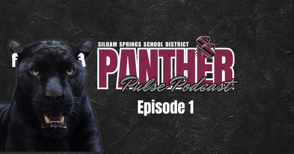 A panther's face appears on a dark background with "Panther Pulse Podcast Episode 1" in bold red text.