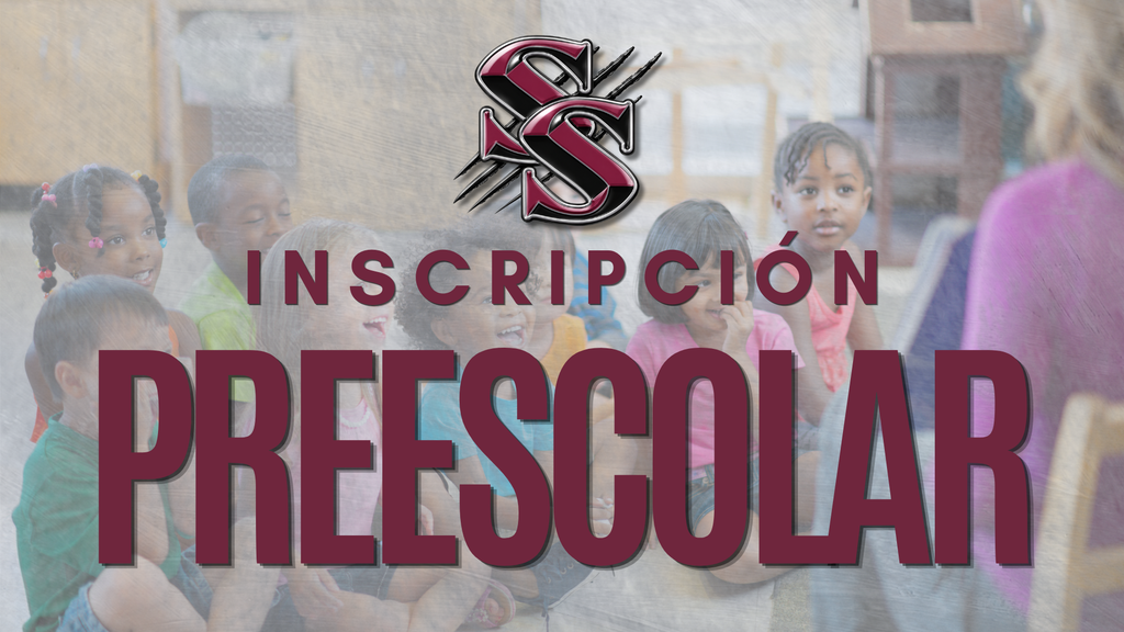 A group of children sits on a chair in front of an adult. Logo reads "Inscripción Preescolar".