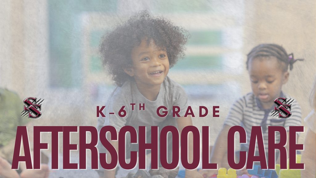 Two young children play with toys on a floor. A logo is at the top, and text reads "K-6TH GRADE AFTERSCHOOL CARE".