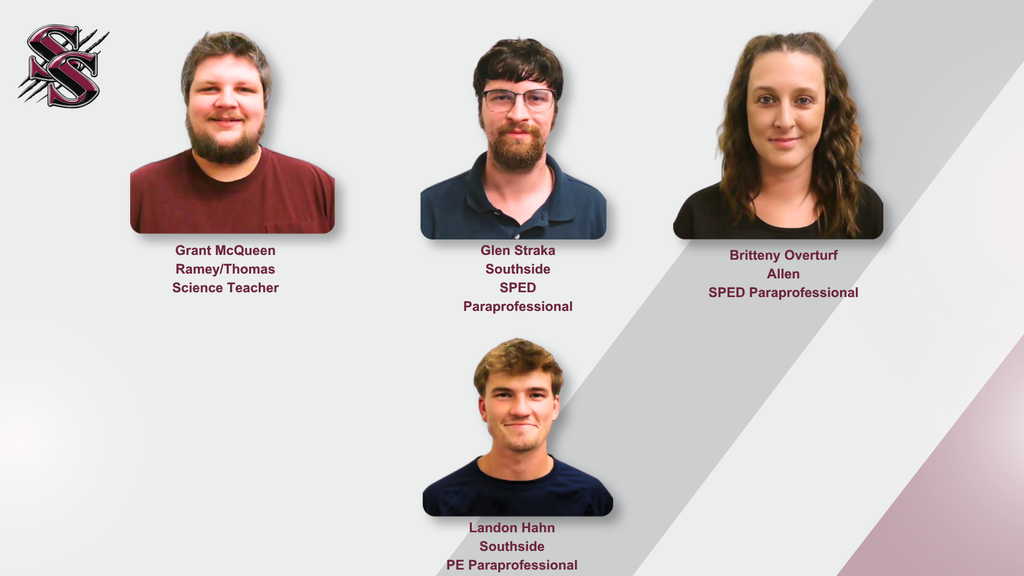 Four individuals with names and titles displayed on a white background with gray and maroon stripes.