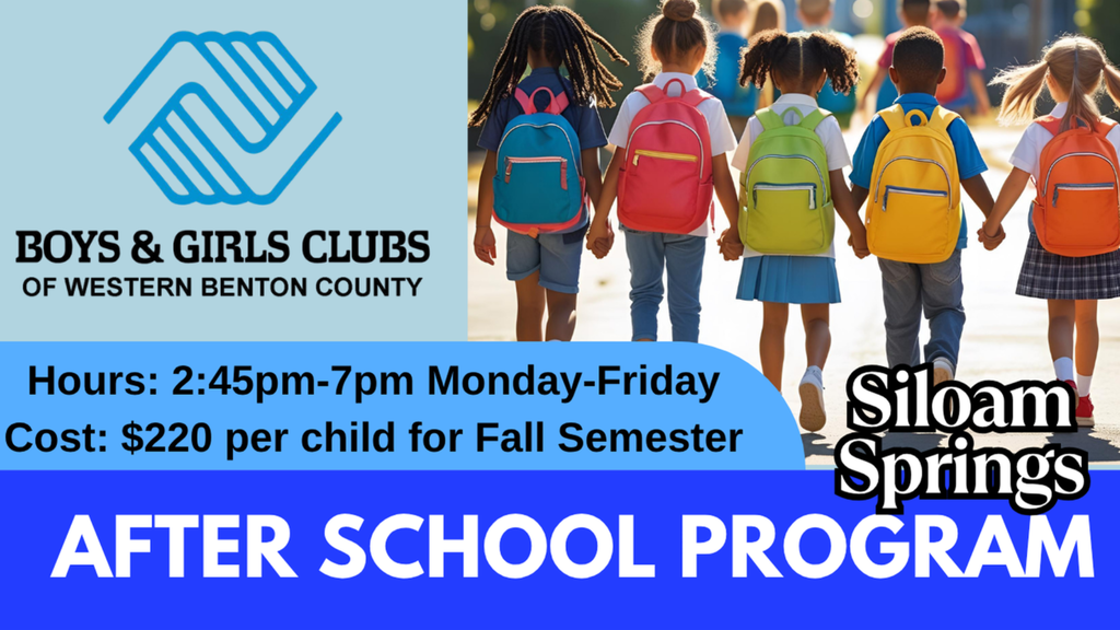 Advertisement for Boys & Girls Clubs featuring children with backpacks, text about program hours, cost, and location.