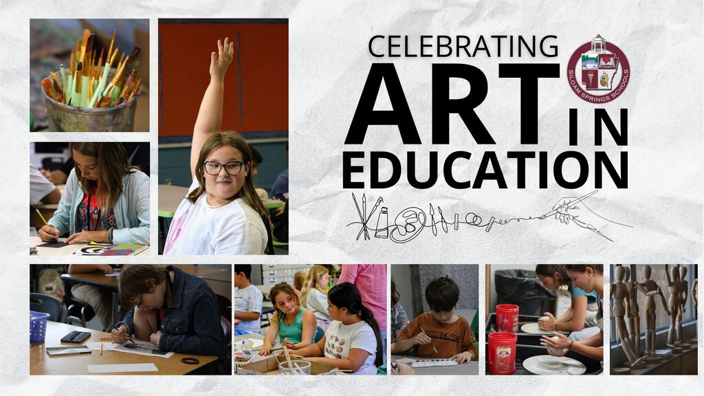 Collage of students engaged in various art activities, promoting the celebration of art in education.