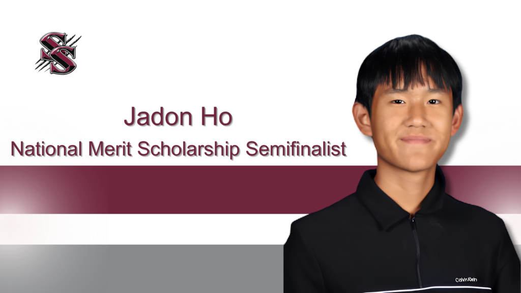 A man in a black shirt smiles for a photo. Text reads "Jadyn Ho" and "National Merit Scholarship Commended Student."