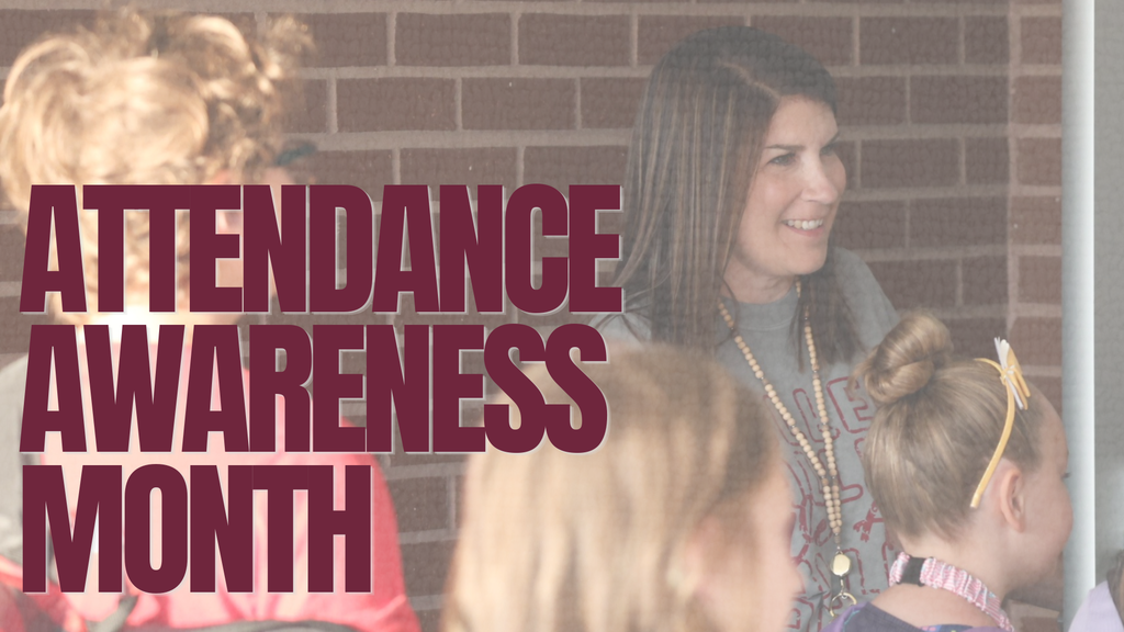 A smiling woman and children. The text reads "Attendance Awareness Month" against a brick wall.