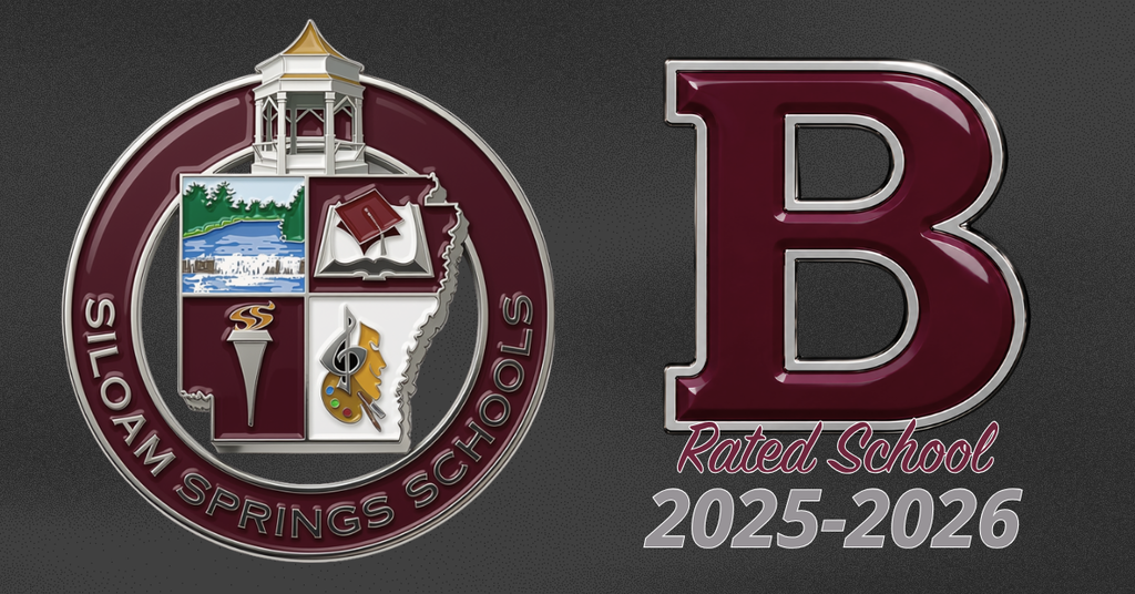 Two logos on a black background. One has "Silom Springs Schools" with a bell tower and other images. The other has "Rated School 2025-2026".