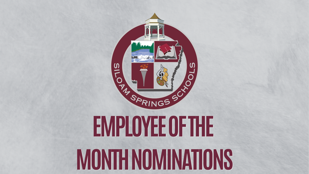 Logo featuring a bell tower and school mascot. Text reads "Sioux Springs Schools Employee of the Month Nominations".