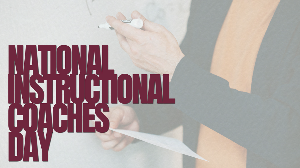 Person writing on a whiteboard with the text "National Instructional Coaches Day" in red font.