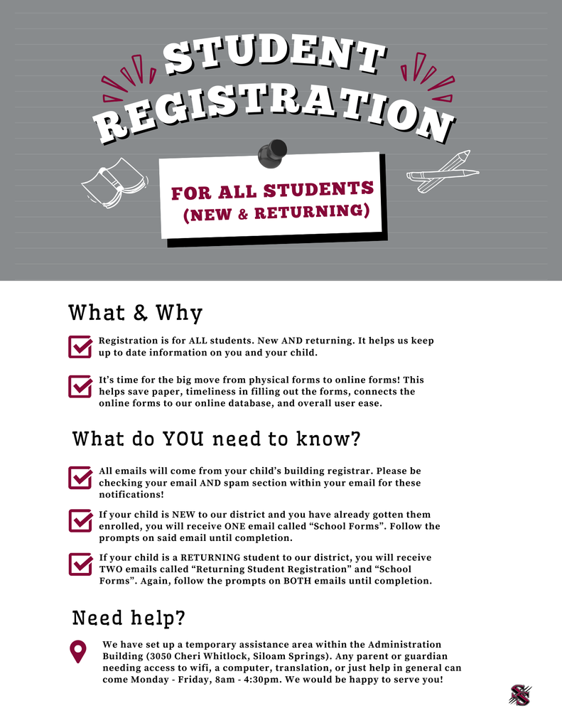 registration flyer for new and returning students