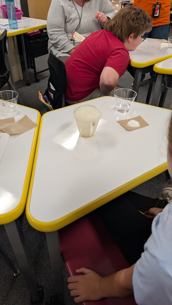 Student at desk watchin bubble reaction