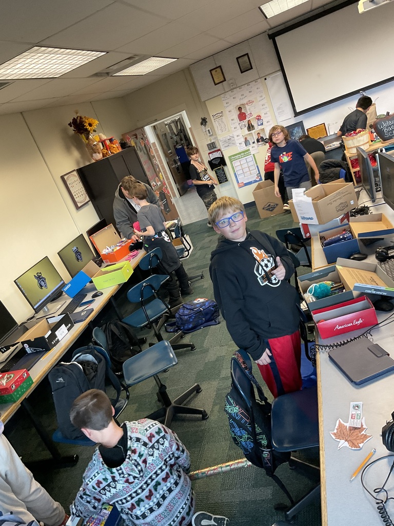 students filling boxes