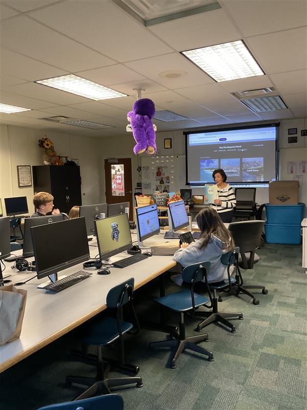 Ms. Falcone speking to students