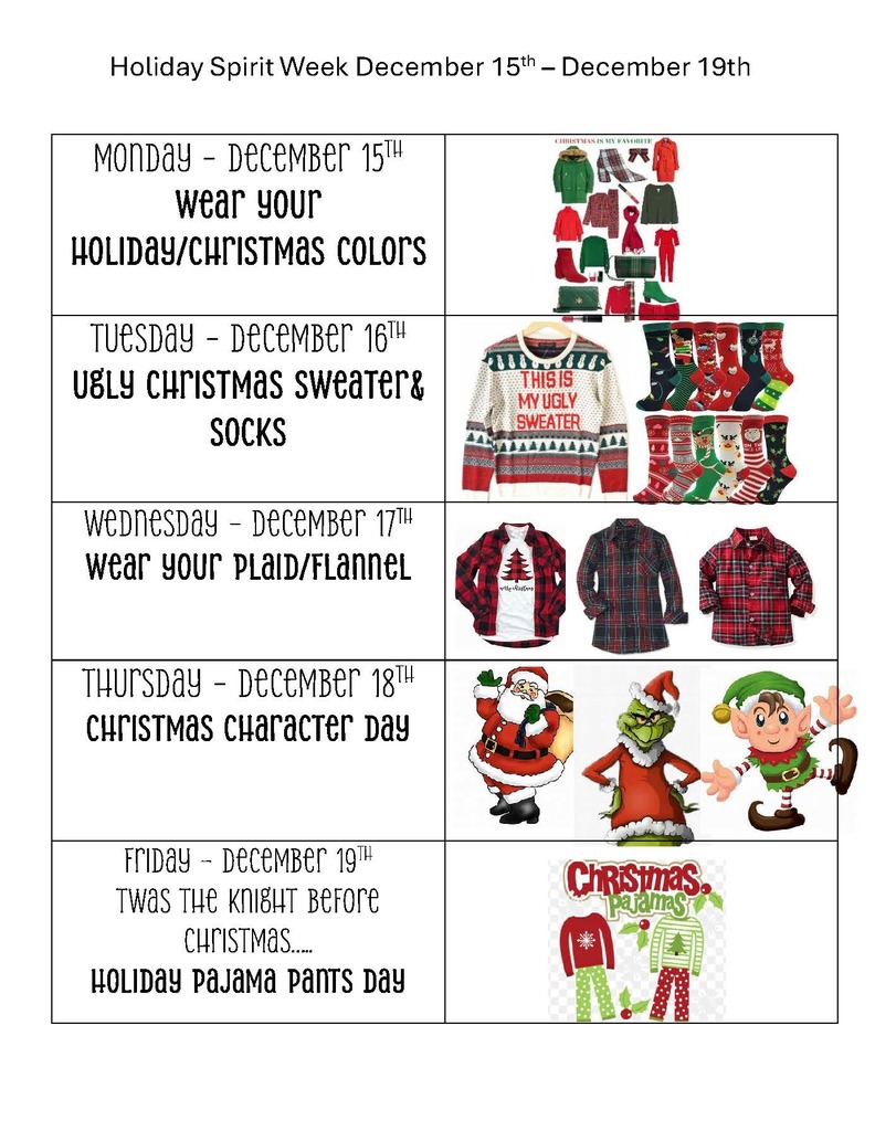 Holiday Spirit Week HS-MS flyer