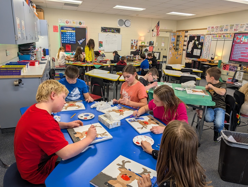 students in classroom painting