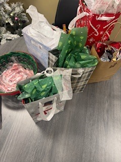 Christmas gift bags on table