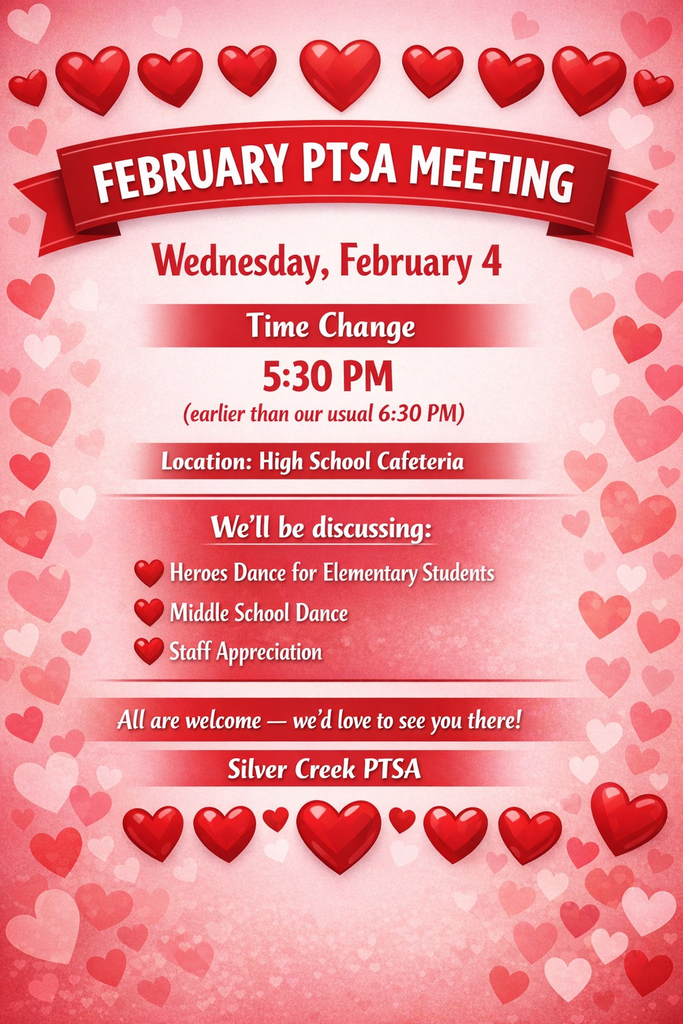 PTSA February 4th meeeting 5:30 pm Valentine's theme flyer 