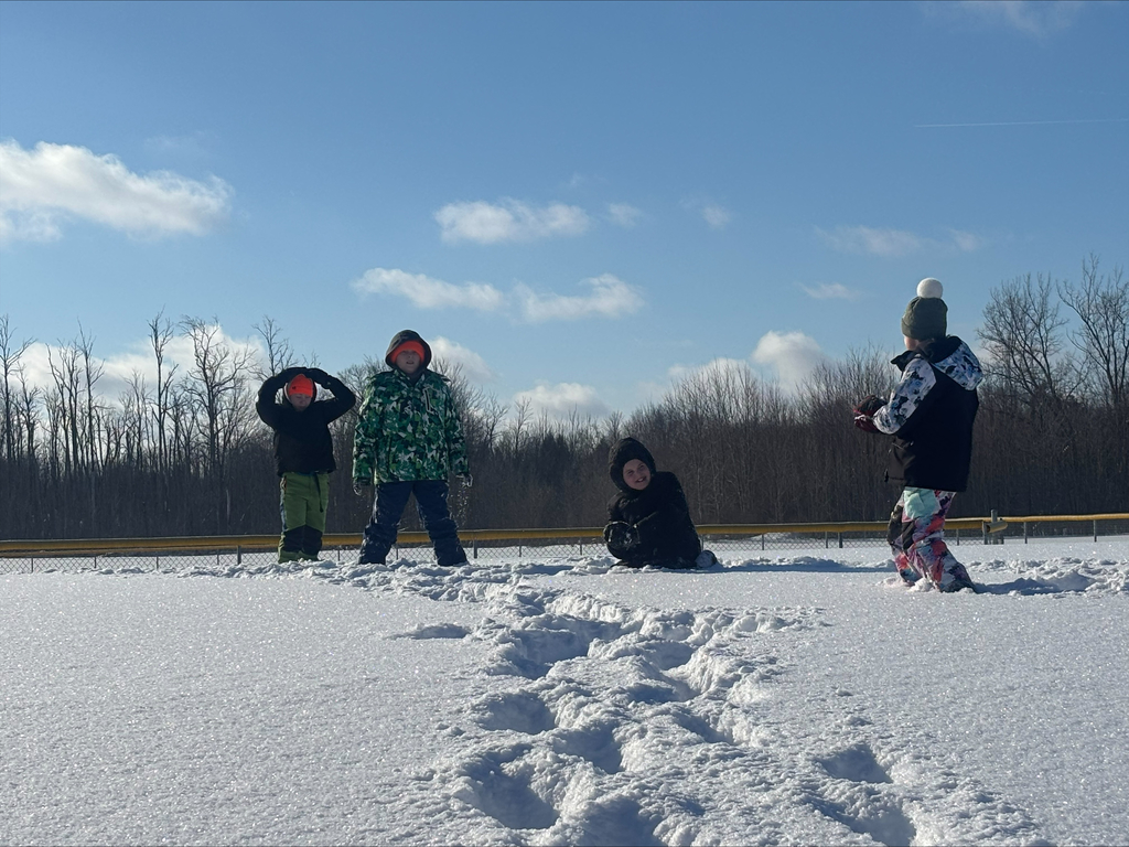 students playing snow