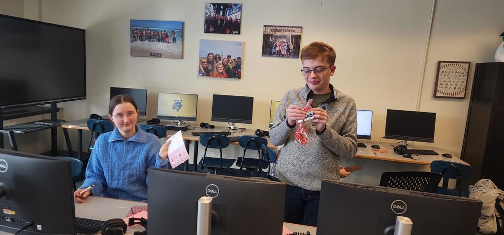 students assembling goodie bags