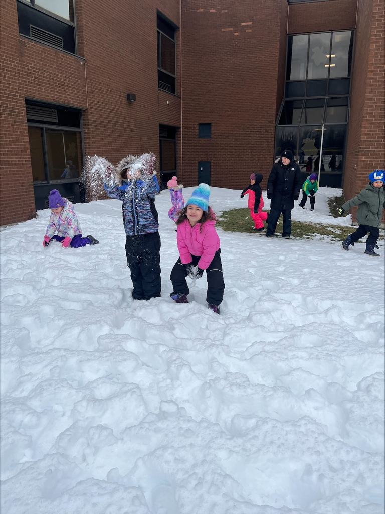 students play in the snow.