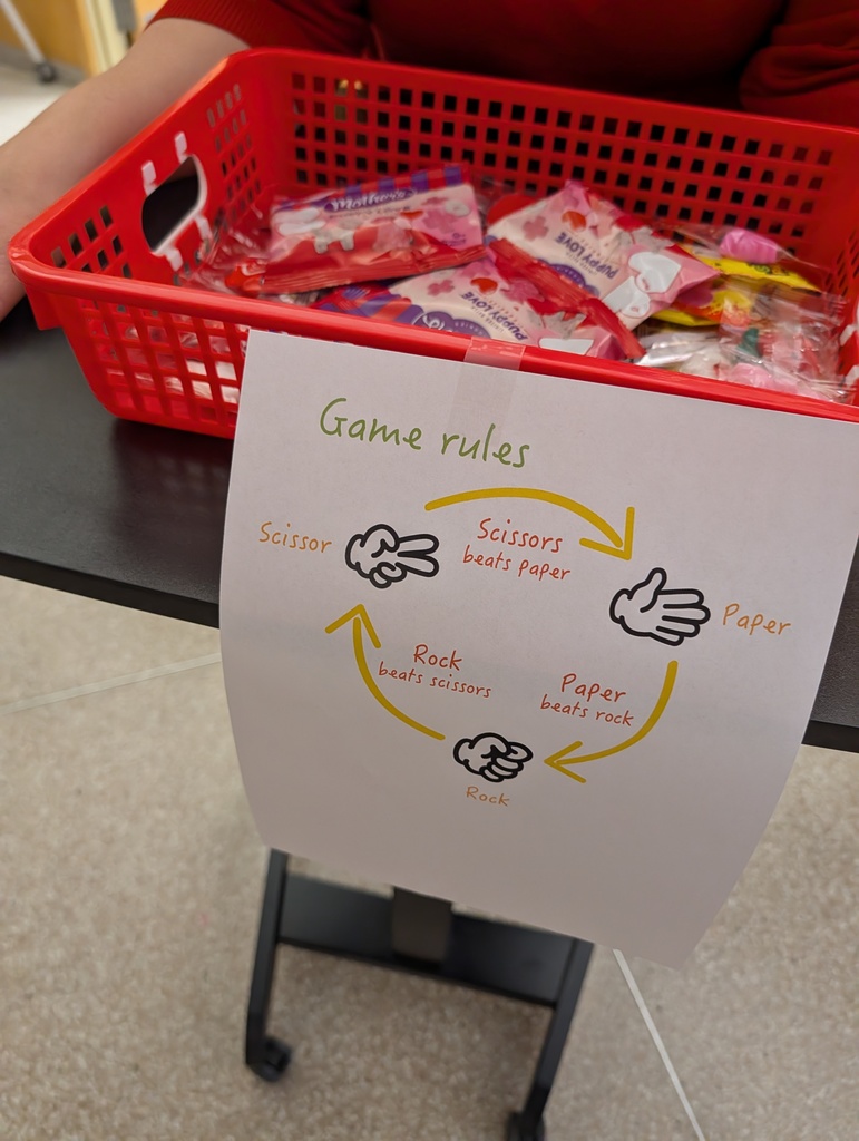 Rock, Paper, Scissors rules and prize bin close up