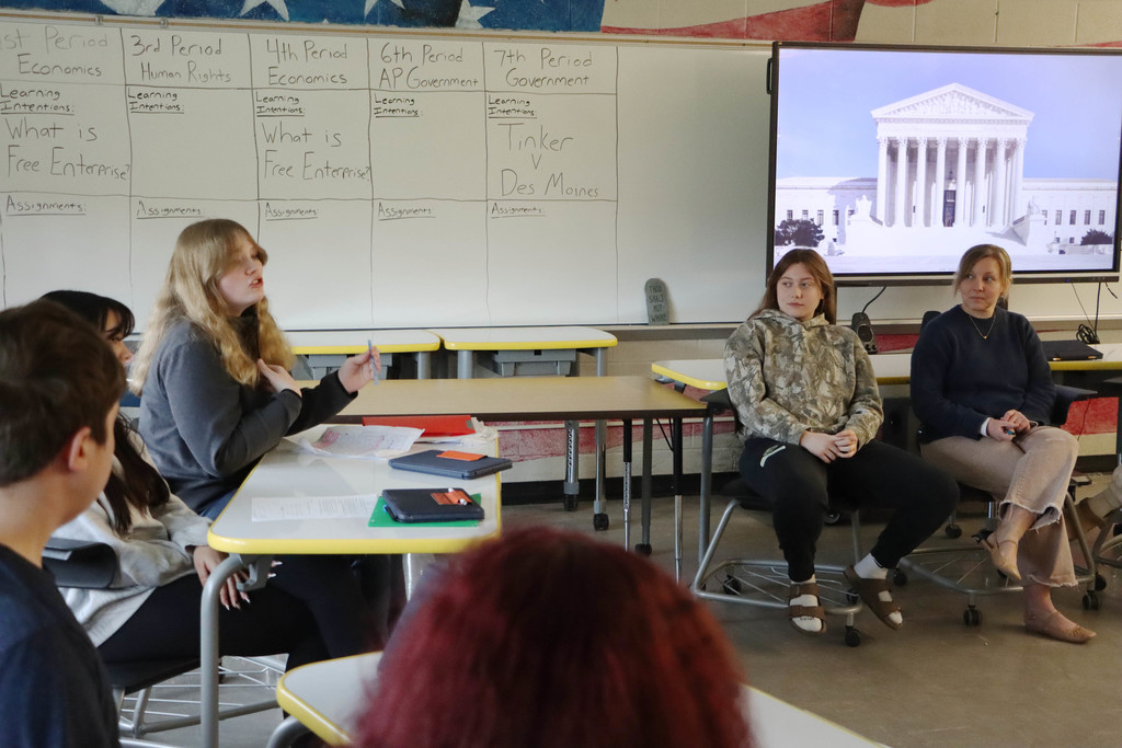 A student lawyer argues a case