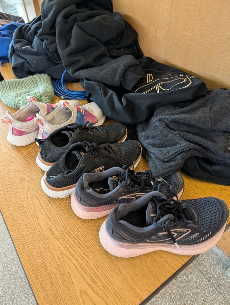 row of unclaimed sneakers