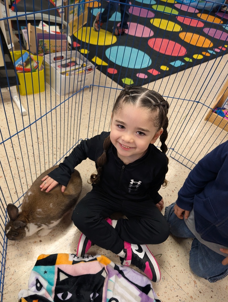 a girl smiling and petting the bunny