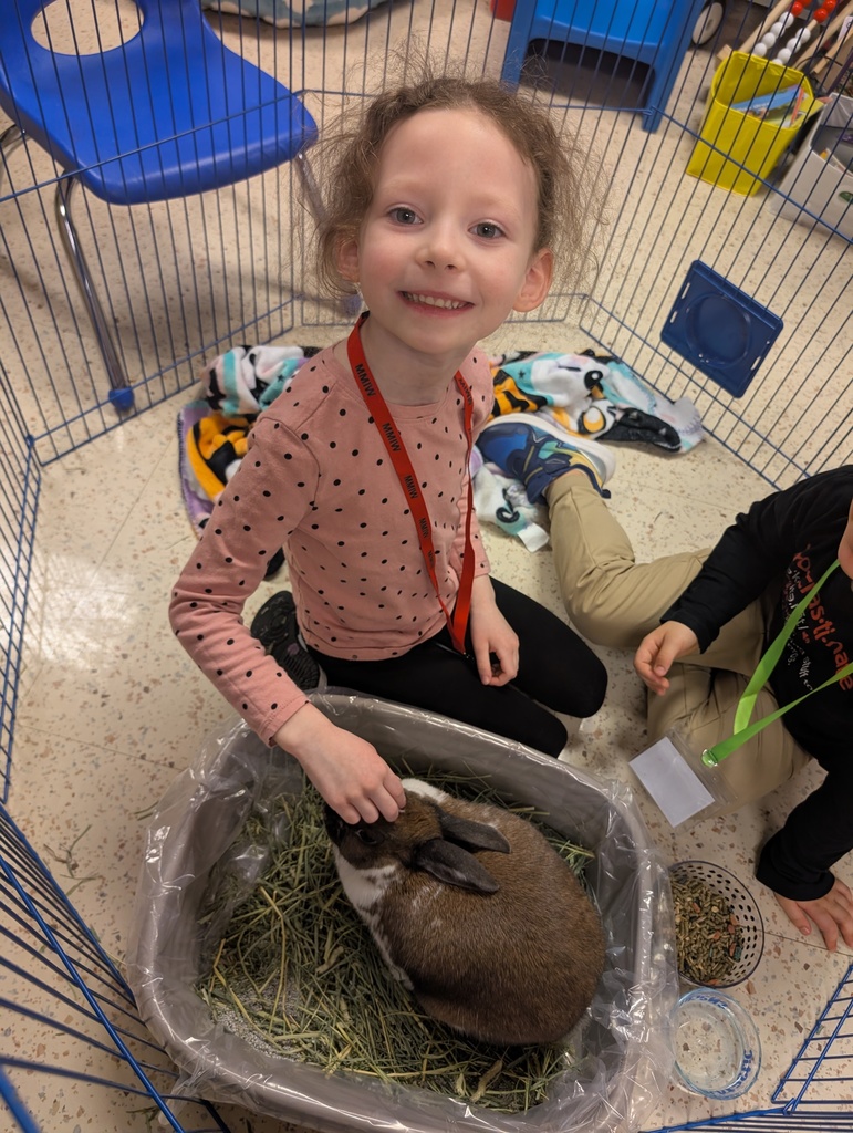 a girl smiling and petting the bunny