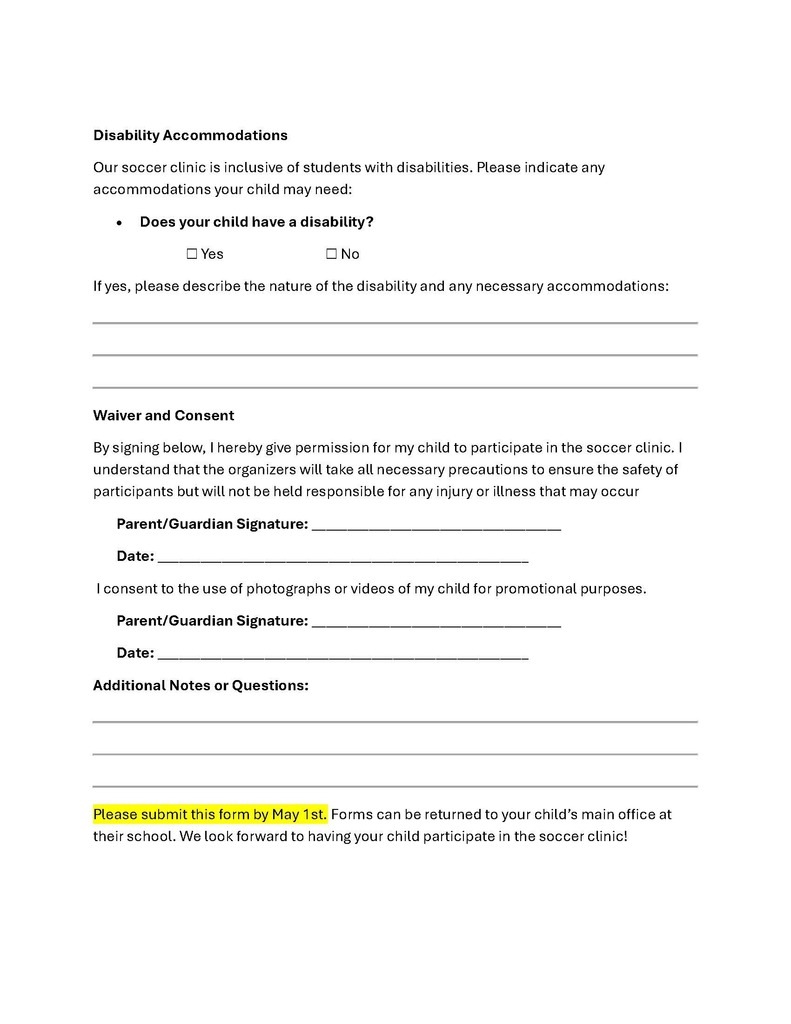 Registration Form page 2 waiver & consent