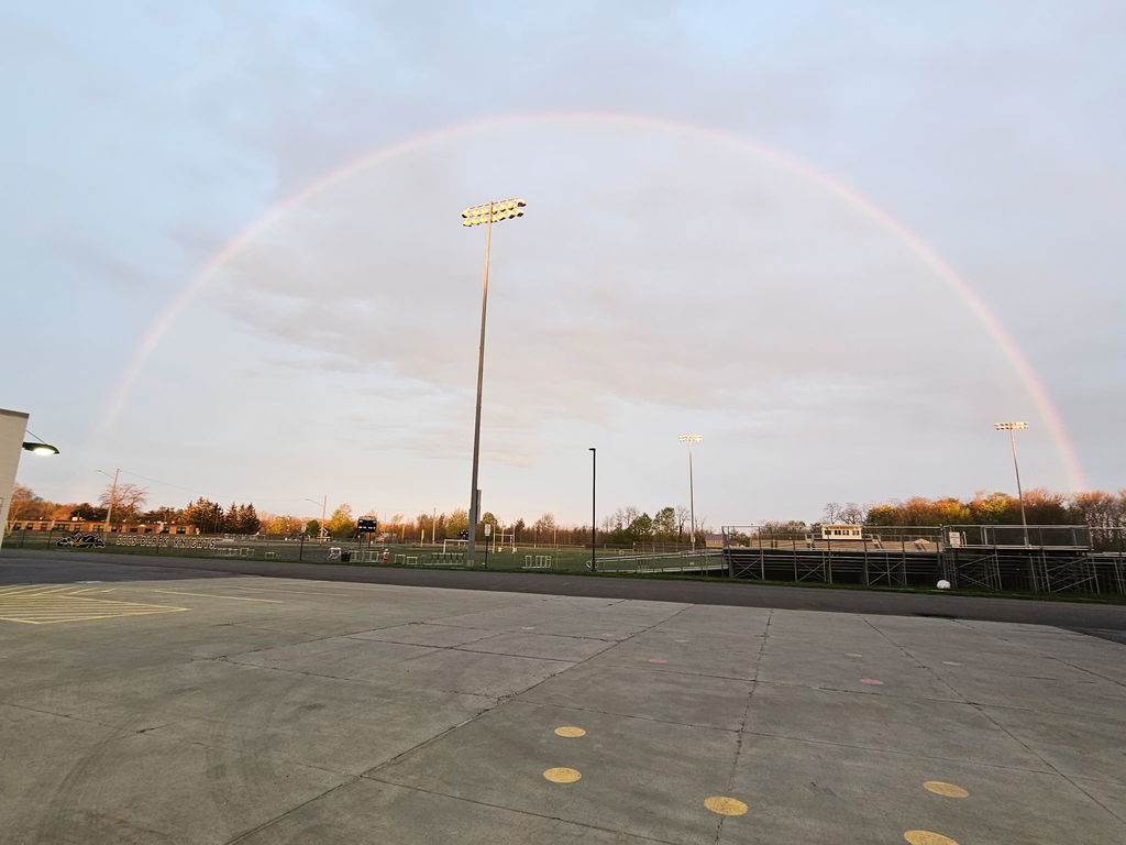 rainbow over school grounds