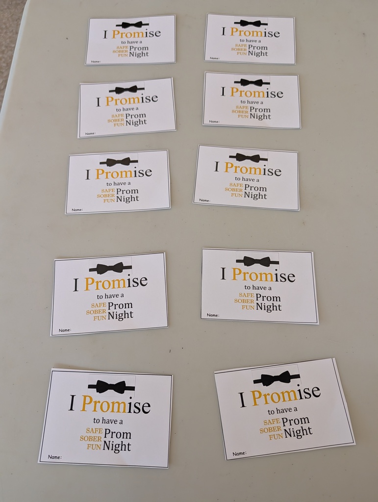 "Prom Promise" cards on table