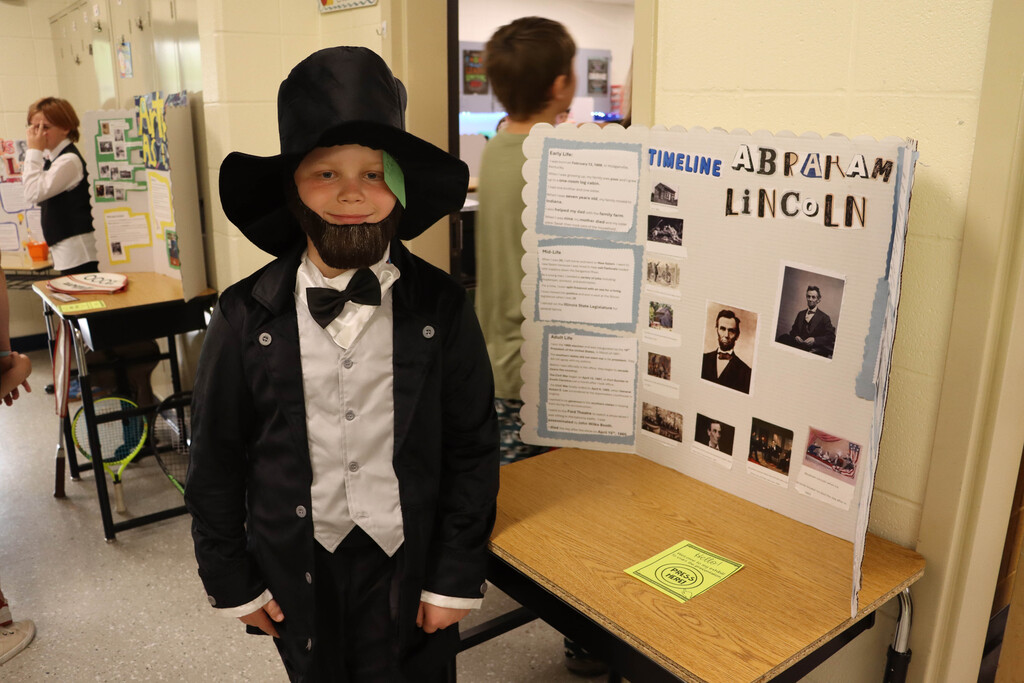 A student dressed as Abraham Lincoln.