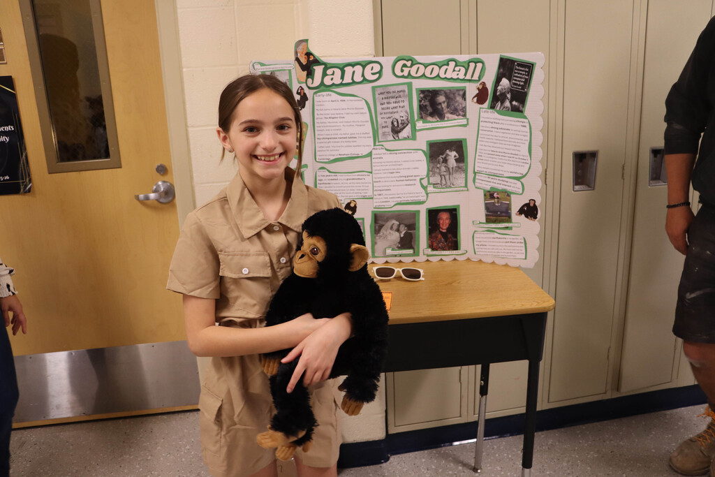 A student dressed as Jane Goodall