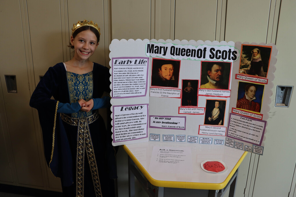A student dressed as Mary Queen of Scots.