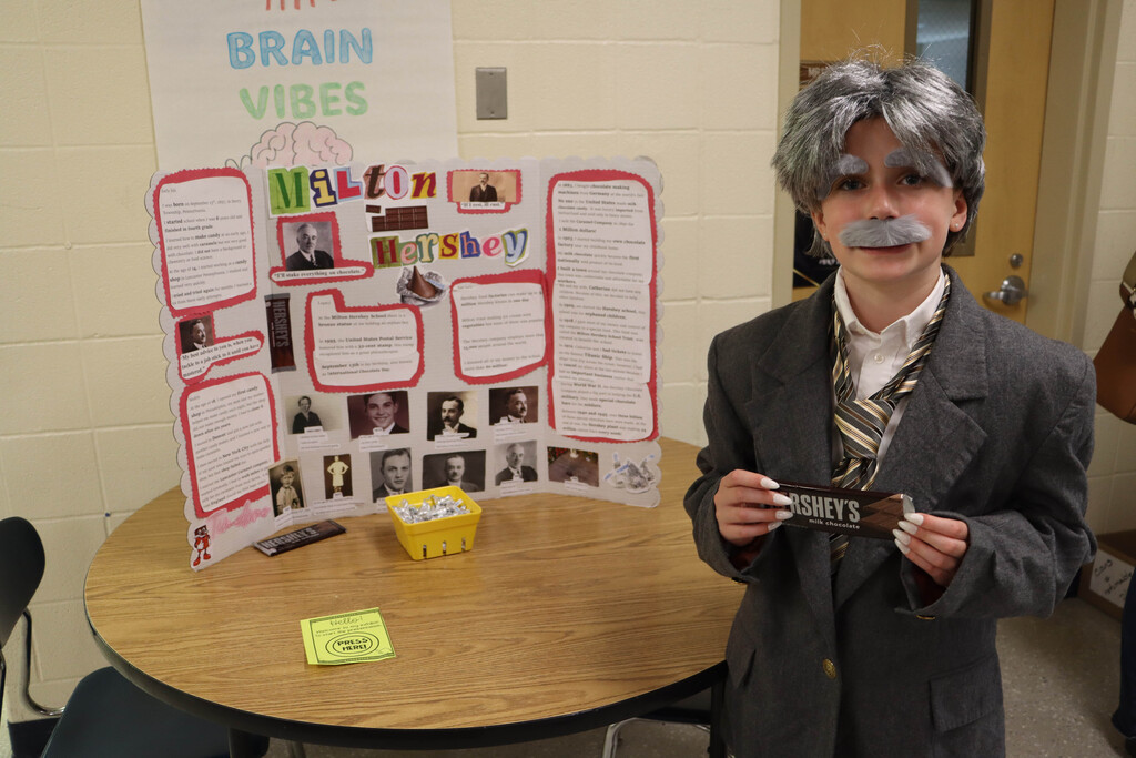Student dressed as Milton Hershey