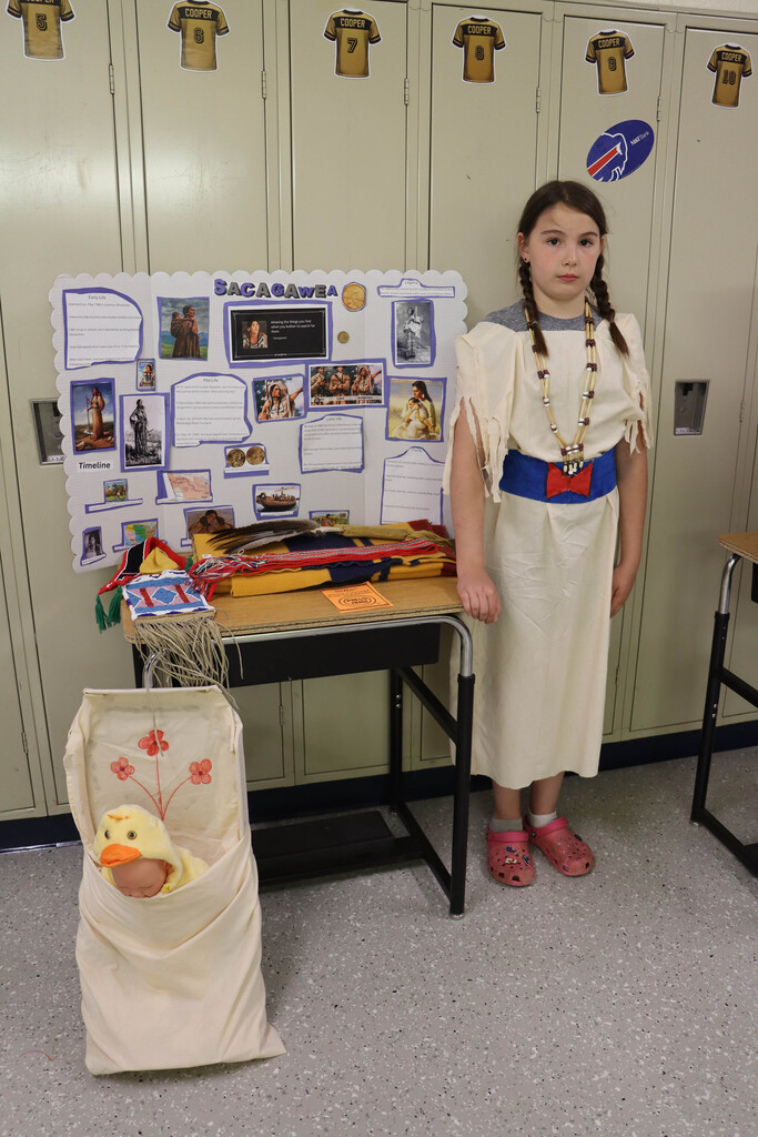A student dressed as Sacagawea. 